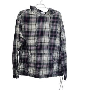Urban Outfitters Plaid Flannel Hoodie Medium Black Pink Cotton